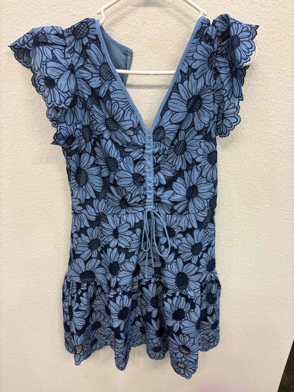 entro Blue Floral Lace-Trim Mini Dress